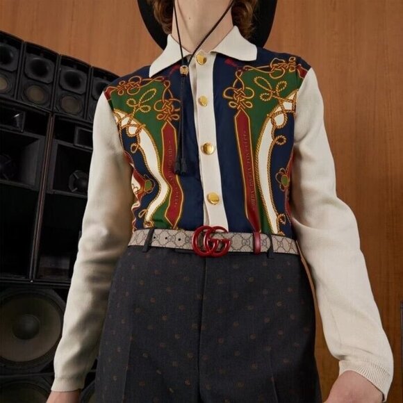 NEW Gucci Marmont Belt GG Logo Red Brown Monogram Canvas 110 cm 44 inch - Picture 3 of 8